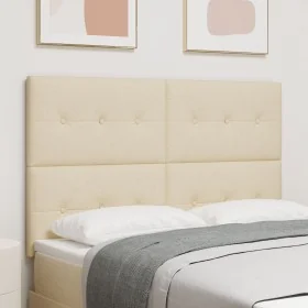 Cabecero de cama con botones capitoné tela crema