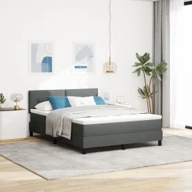 Cama con Base Spring con Colchón Gris Oscuro