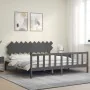 Grauer Massivholzbettrahmen mit Kopfteil 200x200 cm von vidaXL, Betten und Lattenroste - Ref: Foro24-3193488, Preis: 172,51 €...