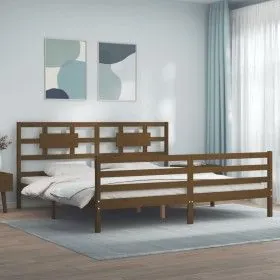 Honey brown solid wood bed frame and headboard 200x200 cm by vidaXL, Beds and slatted bases - Ref: Foro24-3194464, Price: 174...