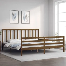 Honey brown solid wood bed frame and headboard 200x200 cm by vidaXL, Beds and slatted bases - Ref: Foro24-3193814, Price: 169...