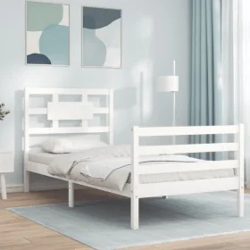 Estructura de cama con cabecero madera maciza blanco 90x200 cm de vidaXL, Camas y somieres - Ref: Foro24-3194427, Precio: 98,...