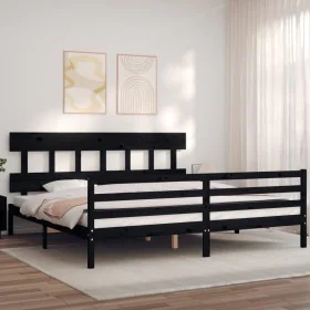 Bettgestell mit schwarzem Massivholzkopfteil 200x200 cm von vidaXL, Betten und Lattenroste - Ref: Foro24-3195180, Preis: 169,...