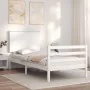 White solid wood bed frame with headboard 90x200 cm by vidaXL, Beds and slatted bases - Ref: Foro24-3195207, Price: 110,53 €,...