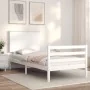 White solid wood bed frame with headboard 90x200 cm by vidaXL, Beds and slatted bases - Ref: Foro24-3195207, Price: 110,53 €,...