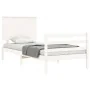 White solid wood bed frame with headboard 90x200 cm by vidaXL, Beds and slatted bases - Ref: Foro24-3195207, Price: 110,53 €,...