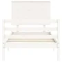 White solid wood bed frame with headboard 90x200 cm by vidaXL, Beds and slatted bases - Ref: Foro24-3195207, Price: 110,53 €,...