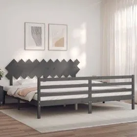 Grauer Massivholzbettrahmen mit Kopfteil 200x200cm von vidaXL, Betten und Lattenroste - Ref: Foro24-3195308, Preis: 173,79 €,...