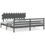 Gray solid wood bed frame with headboard 200x200cm by vidaXL, Beds and slatted bases - Ref: Foro24-3195308, Price: 173,79 €, ...