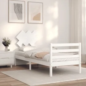 Estructura de cama con cabecero madera maciza blanco 90x200 cm de vidaXL, Camas y somieres - Ref: Foro24-3195272, Precio: 93,...