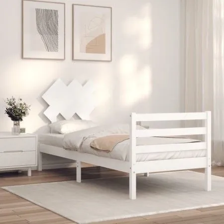 White solid wood bed frame with headboard 90x200 cm by vidaXL, Beds and slatted bases - Ref: Foro24-3195272, Price: 93,04 €, ...