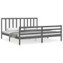 Gray solid wood bed frame with headboard 200x200 cm by vidaXL, Beds and slatted bases - Ref: Foro24-3193813, Price: 170,26 €,...