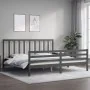 Gray solid wood bed frame with headboard 200x200 cm by vidaXL, Beds and slatted bases - Ref: Foro24-3193813, Price: 170,26 €,...