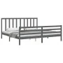 Gray solid wood bed frame with headboard 200x200 cm by vidaXL, Beds and slatted bases - Ref: Foro24-3193813, Price: 170,26 €,...