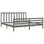 Gray solid wood bed frame with headboard 200x200 cm by vidaXL, Beds and slatted bases - Ref: Foro24-3193813, Price: 170,26 €,...