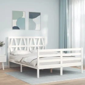 White solid wood bed frame with headboard 120x200 cm by vidaXL, Beds and slatted bases - Ref: Foro24-3194372, Price: 137,65 €...