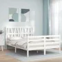White solid wood bed frame with headboard 120x200 cm by vidaXL, Beds and slatted bases - Ref: Foro24-3194372, Price: 137,65 €...
