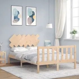 Bed frame with solid wood headboard 120x200 cm by vidaXL, Beds and slatted bases - Ref: Foro24-3193461, Price: 114,71 €, Disc...