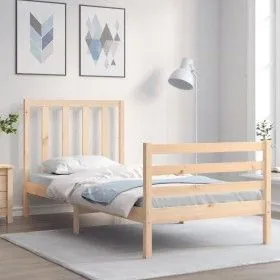 Bed frame with solid wood headboard 90x200 cm by vidaXL, Beds and slatted bases - Ref: Foro24-3193776, Price: 89,49 €, Discou...