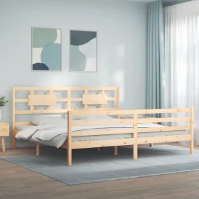 Bed frame with solid wood headboard 200x200 cm by vidaXL, Beds and slatted bases - Ref: Foro24-3194461, Price: 145,84 €, Disc...