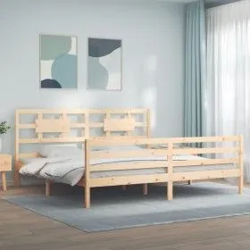 Estructura de cama con cabecero madera maciza 200x200 cm de vidaXL, Camas y somieres - Ref: Foro24-3194461, Precio: 145,81 €,...