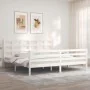 White solid wood bed frame with headboard 200x200 cm by vidaXL, Beds and slatted bases - Ref: Foro24-3194007, Price: 152,39 €...