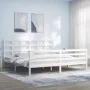 White solid wood bed frame with headboard 200x200 cm by vidaXL, Beds and slatted bases - Ref: Foro24-3194007, Price: 152,39 €...