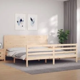 Bed frame with solid wood headboard 200x200 cm by vidaXL, Beds and slatted bases - Ref: Foro24-3194656, Price: 184,59 €, Disc...