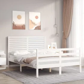 White solid wood bed frame with headboard 120x200 cm by vidaXL, Beds and slatted bases - Ref: Foro24-3195022, Price: 149,42 €...