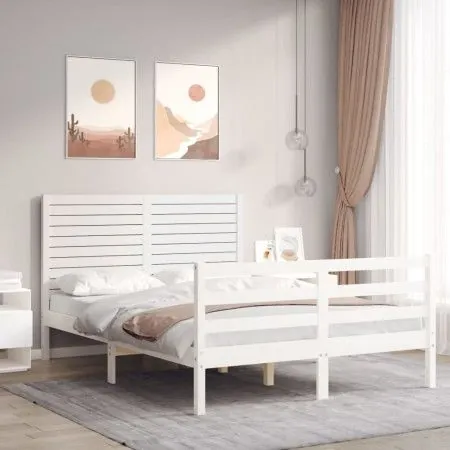 Weißer Massivholzbettrahmen mit Kopfteil 120x200 cm von vidaXL, Betten und Lattenroste - Ref: Foro24-3195022, Preis: 149,42 €...