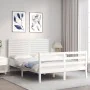 White solid wood bed frame with headboard 120x200 cm by vidaXL, Beds and slatted bases - Ref: Foro24-3195022, Price: 149,42 €...