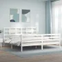 White solid wood bed frame with headboard 200x200 cm by vidaXL, Beds and slatted bases - Ref: Foro24-3194462, Price: 157,74 €...