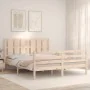 Bed frame with solid wood headboard 160x200 cm by vidaXL, Beds and slatted bases - Ref: Foro24-3194126, Price: 146,79 €, Disc...