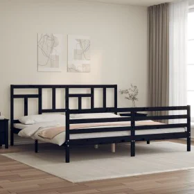 Bed frame with black solid wood headboard 200x200 cm by vidaXL, Beds and slatted bases - Ref: Foro24-3194985, Price: 168,11 €...