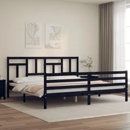 Bettgestell mit schwarzem Massivholzkopfteil 200x200 cm von vidaXL, Betten und Lattenroste - Ref: Foro24-3194985, Preis: 170,...