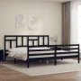 Bed frame with black solid wood headboard 200x200 cm by vidaXL, Beds and slatted bases - Ref: Foro24-3194985, Price: 168,11 €...
