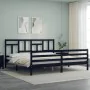 Bed frame with black solid wood headboard 200x200 cm by vidaXL, Beds and slatted bases - Ref: Foro24-3194985, Price: 168,11 €...