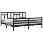 Bed frame with black solid wood headboard 200x200 cm by vidaXL, Beds and slatted bases - Ref: Foro24-3194985, Price: 168,11 €...