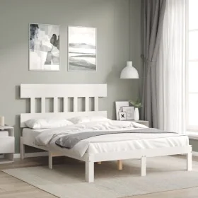 White solid wood bed frame with headboard 120x200 cm by vidaXL, Beds and slatted bases - Ref: Foro24-3193592, Price: 133,02 €...
