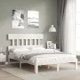 White solid wood bed frame with headboard 120x200 cm by vidaXL, Beds and slatted bases - Ref: Foro24-3193592, Price: 133,02 €...