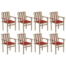 Stapelbare Gartenstühle 8 Stk. massives Teakholz mit Kissen von vidaXL, Gartenstühle - Ref: Foro24-3073439, Preis: 1,00 €, Ra...