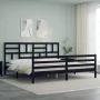Bed frame with black solid wood headboard 200x200 cm by vidaXL, Beds and slatted bases - Ref: Foro24-3194920, Price: 168,37 €...