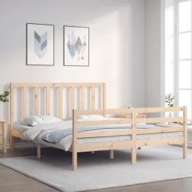 Bed frame with solid wood headboard 160x200 cm by vidaXL, Beds and slatted bases - Ref: Foro24-3193801, Price: 134,64 €, Disc...
