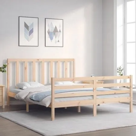 Bed frame with solid wood headboard 160x200 cm by vidaXL, Beds and slatted bases - Ref: Foro24-3193801, Price: 134,64 €, Disc...