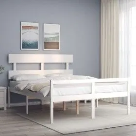 Elderly bed solid wood headboard white 160x200 cm by vidaXL, Beds and slatted bases - Ref: Foro24-3195362, Price: 177,46 €, D...
