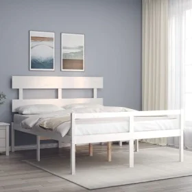 Seniorenbett Massivholz Kopfteil weiß 160x200 cm von vidaXL, Betten und Lattenroste - Ref: Foro24-3195362, Preis: 177,30 €, R...