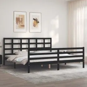 Bed frame with black solid wood headboard 200x200 cm by vidaXL, Beds and slatted bases - Ref: Foro24-3194010, Price: 169,15 €...