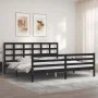 Bed frame with black solid wood headboard 200x200 cm by vidaXL, Beds and slatted bases - Ref: Foro24-3194010, Price: 169,15 €...