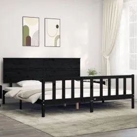 Bed frame with black solid wood headboard 200x200 cm by vidaXL, Beds and slatted bases - Ref: Foro24-3193425, Price: 217,88 €...