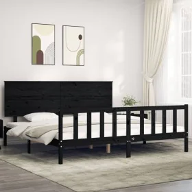 Estructura de cama con cabecero madera maciza negro 200x200 cm de vidaXL, Camas y somieres - Ref: Foro24-3193425, Precio: 217...
